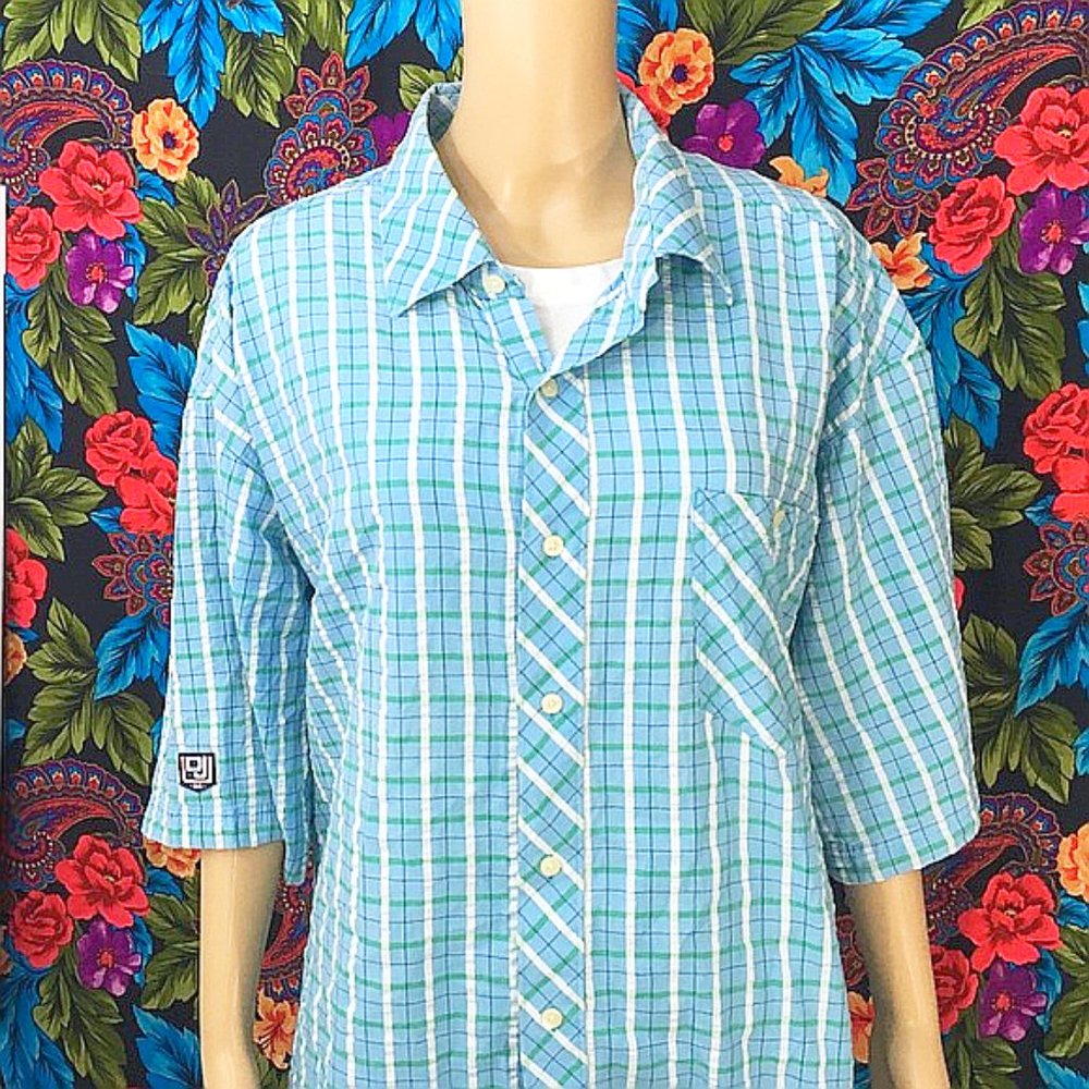MEN'S DEF JAM SHIRT CHEST POCKET TSHIRT XL BUTTON DOWN COLLAR PLAID HIPHOP RAP